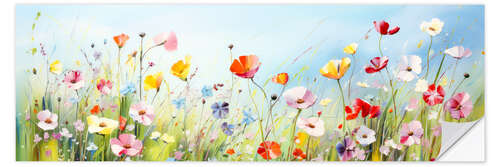 Selvklebende plakat Spring meadow with colourful flowers