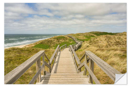 Självhäftande poster Footbridge through the dunes in Wenningstedt, Sylt