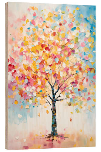 Wood print Abstract Tree with layered brush strokes