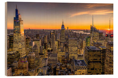 Holzbild New York - Lichtermeer im Sonnenuntergang