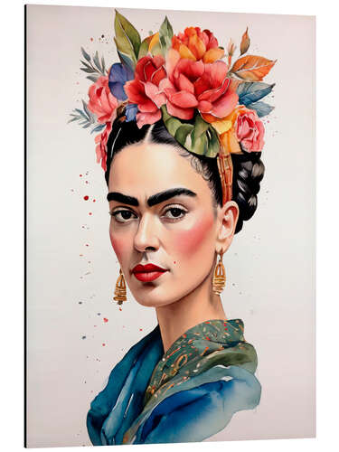 Aluminium print Frida Kahlo With Flowers in Her Hair II