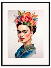 Gerahmter Kunstdruck Frida Kahlo mit Blumen im Haar II