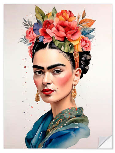 Selvklebende plakat Frida Kahlo With Flowers in Her Hair II