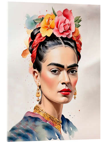 Acrylglasbild Frida Kahlo mit Blumen im Haar I