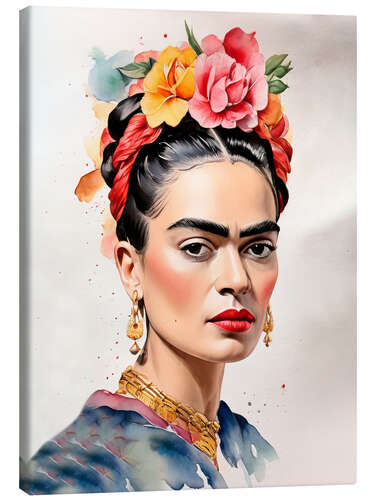 Leinwandbild Frida Kahlo mit Blumen im Haar I