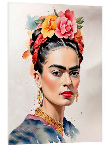 PVC-taulu Frida Kahlo with Flowers in Her Hair I