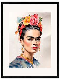 Impressão artística com moldura Frida Kahlo with Flowers in Her Hair I