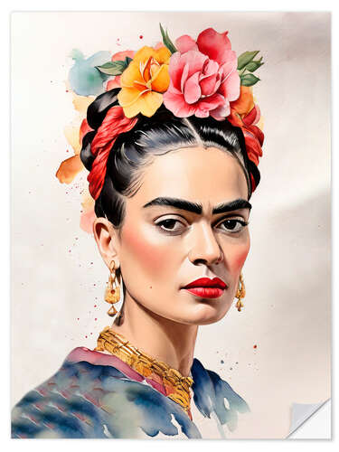 Selvklebende plakat Frida Kahlo with Flowers in Her Hair I