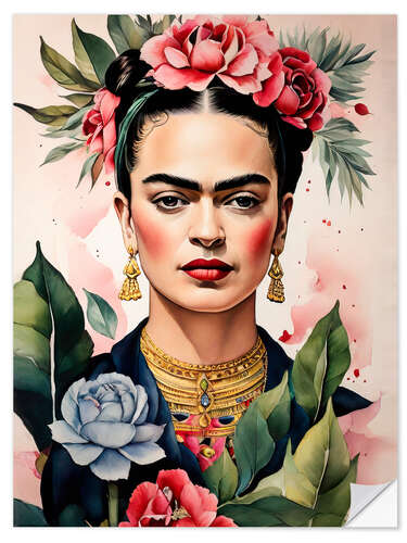 Naklejka na ścianę Frida Kahlo With Roses