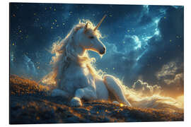 Magnettafel Majestätisches Einhorn ruht am Abend auf einer Wiese