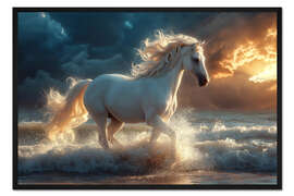 Gerahmter Kunstdruck Bezauberndes Einhorn galoppiert am Strand entlang
