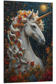 Aluminium print Unicorn With Autumn Leaves and Moon