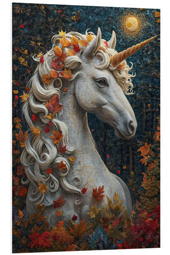 Foam board print Unicorn With Autumn Leaves and Moon