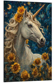 Magnettafel Ein sonniges Einhorn steht auf einer Wiese mit Sonnenblumen