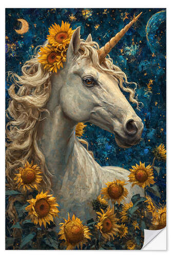 Vinilo para la pared A Sunny Unicorn Standing in a Meadow With Sunflowers