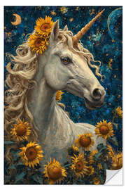 Selvklebende plakat A Sunny Unicorn Standing in a Meadow With Sunflowers