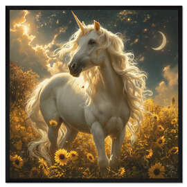Gerahmter Kunstdruck Einhorn und Sonnenblumen