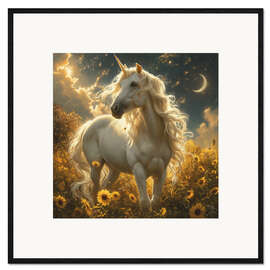 Framed art print Unicorn and sunflowers