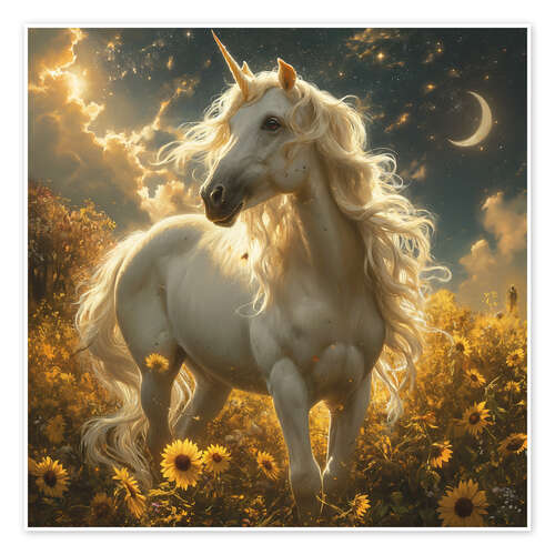 Plakat Unicorn and sunflowers