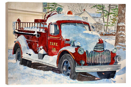 Wood print Vintage Fire Engine, 2014