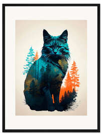 Gerahmter Kunstdruck Katze im Wald