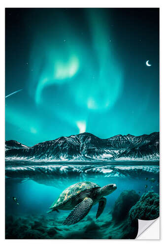 Naklejka na ścianę Aurora Borealis and Turtle Underwater