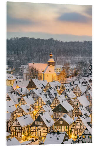 Acrylic print Freudenberg in Siegerland on a winter evening