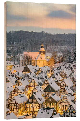 Stampa su legno Freudenberg in Siegerland on a winter evening