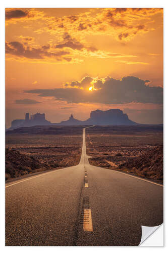 Selvklæbende plakat Famous Forrest Gump Road - Monument Valley