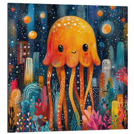 Aluminium print Orange Cute Jellyfish