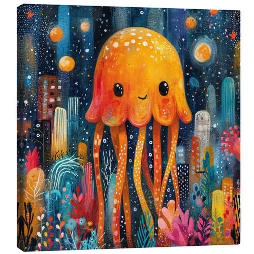 Canvas print Orange Cute Jellyfish