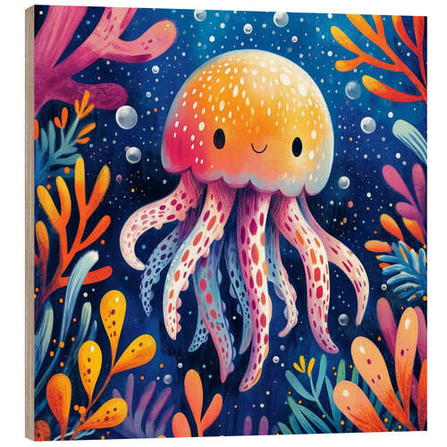 Wood print Cute Jellyfish