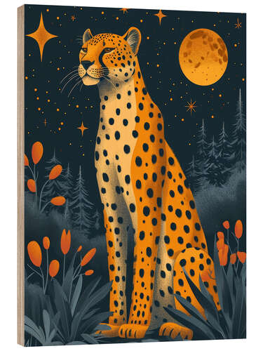 Wood print Moon Cheetah