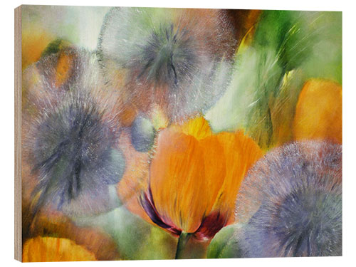 Wood print Poppies and Dandelions