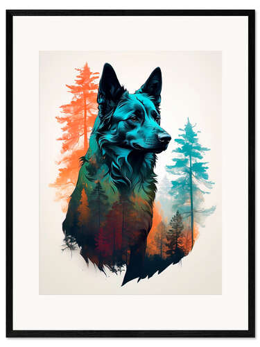 Kunsttryk i ramme Wolf in the forest