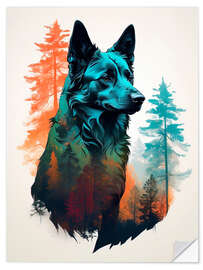 Selvklebende plakat Wolf in the forest