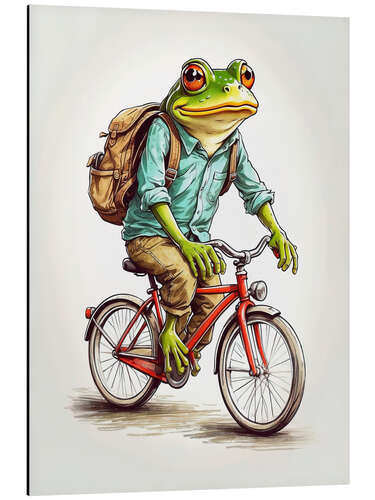 Tableau en aluminium Happy Frog on a bicycle