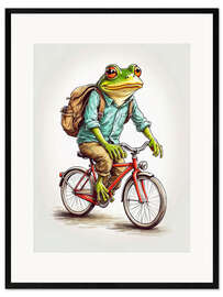 Ingelijste kunstdruk Happy Frog on a bicycle