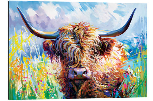 Galleriataulu Highland Cattle in a Colourful Landscape