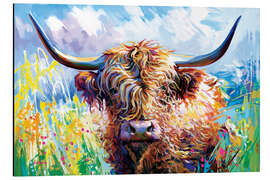 Magnettafel Hochlandrind in einer farbenfrohen Landschaft
