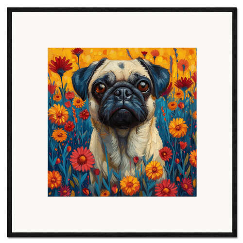 Impression artistique encadrée Carlin dans un pré de fleurs