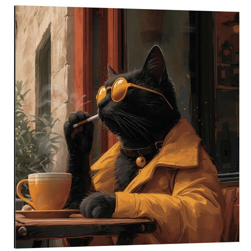 Aluminium print Black Cat coffee time