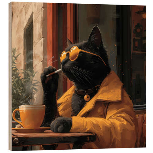 Hout print Black Cat coffee time