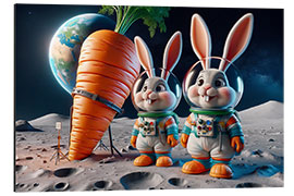 Cuadro de aluminio Two cute bunnies as astronauts in space