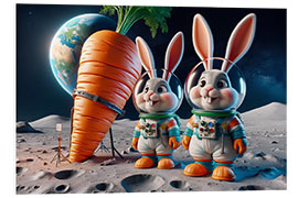 Print på skumplade Two cute bunnies as astronauts in space