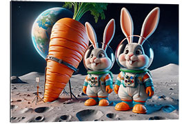 Gallery print Two cute bunnies as astronauts in space