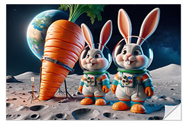 Naklejka na ścianę Two cute bunnies as astronauts in space