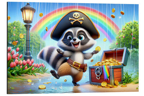 Aluminium print Pirate Raccoon with treasure