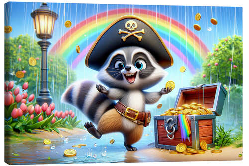 Canvas print Pirate Raccoon with treasure