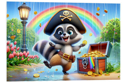 Quadro em PVC Pirate Raccoon with treasure